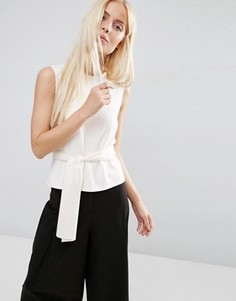 Топ из двойного трикотажа с поясом оби ASOS - Stone