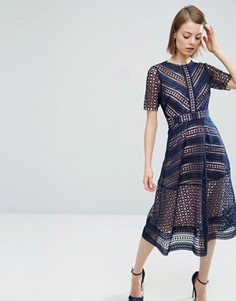 Нарядное кружевное платье миди ASOS Premium - Темно-синий
