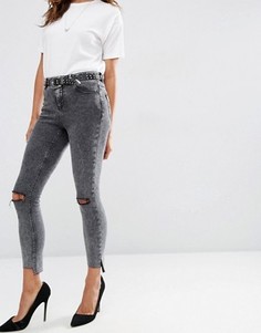 Джинсы скинни из черного мраморного денима с прорехами ASOS Ridley - Черный