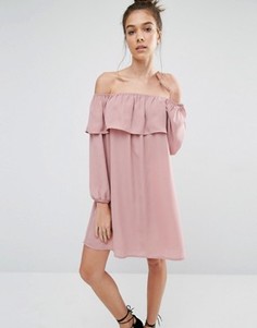 Фестивальное платье с длинным рукавом и открытыми плечами Glamorous - Розовый