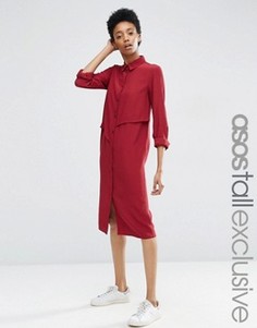 Платье-рубашка миди с асимметричными оборками ASOS TALL - Красный