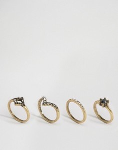 4 винтажных наборных кольца с камнями ASOS - Серый