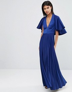 Ярусное платье макси со складками и оборками ASOS - Темно-синий