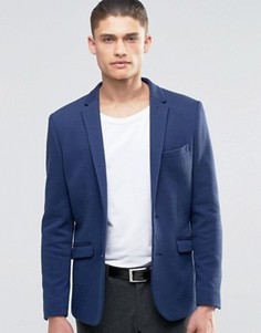 Трикотажный блейзер слим из пике Selected Homme - Синий
