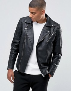 Кожаная байкерская куртка Selected Homme - Черный