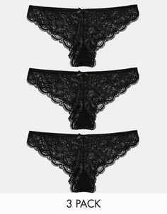 Комплект из 3 пар кружевных бразильских трусиков ASOS - Черный