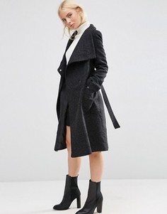 Пальто из шерстяной смеси с воротником-трубой и поясом ASOS - Черный