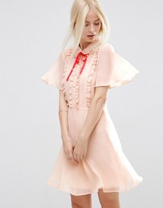 Чайное платье с короткими рукавами и контрастной завязкой ASOS - Розовый