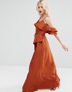 Платье макси с открытыми плечами и оборками ASOS - Оранжевый