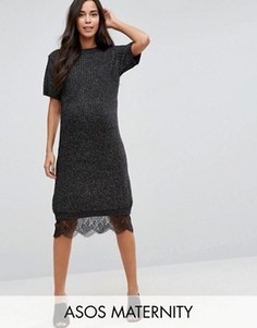 Платье-джемпер для беременных с кружевной кромкой ASOS Maternity - Серый