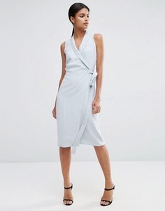 Платье миди из ткани премиум-класса с запахом ASOS - Синий