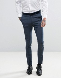 Темно-синие супероблегающие брюки с узором гусиная лапка ASOS WEDDING - Темно-синий