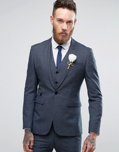 Темно-синий супероблегающий пиджак с узором гусиная лапка ASOS WEDDING - Темно-синий