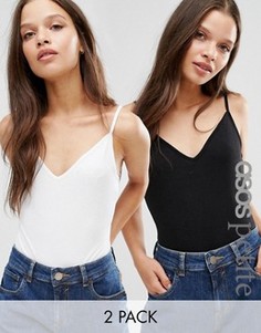 Набор из 2 боди в рубчик на бретельках ASOS PETITE - Скидка 15 - Мульти