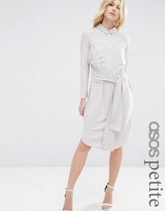 Платье-рубашка миди с завязкой спереди ASOS PETITE - Белый