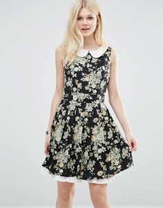 Платье с воротником и цветочным принтом Yumi - Черный