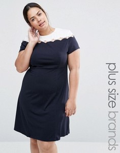 Платье с фигурной отделкой и полупрозрачной вставкой Praslin Plus - Темно-синий
