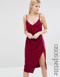 Креповое платье-комбинация миди с запахом ASOS PETITE - Красный