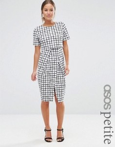 Фактурное платье с запахом и принтом в клетку ASOS PETITE - Белый