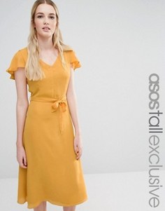 Короткое приталенное платье с открытой спиной и расклешенными рукавами Fashion Union Tall - Желтый