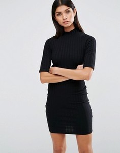 Облегающее платье в рубчик с рукавами до локтя ASOS - Черный