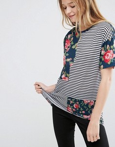 Футболка с полосками и цветочным принтом ASOS - Мульти