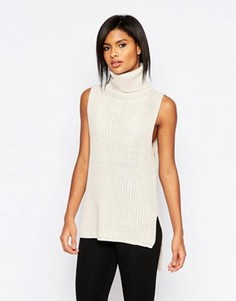 Джемпер в крупный рубчик с высоким воротом и без рукавов Brave Soul - Кремовый