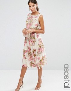 Платье миди с цветочным принтом и декорированным лифом ASOS TALL SALON - Мульти