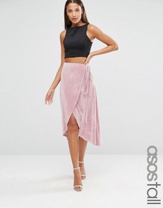Бархатная юбка миди с запахом ASOS TALL - Розовый