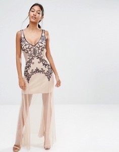 Платье макси с декоративной отделкой Boohoo Boutique - Бежевый