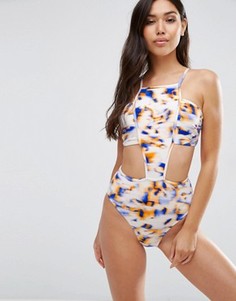 Слитный купальник с принтом и высокой горловиной ASOS - Мульти