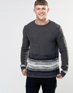 Вязаный джемпер с широкой круглой горловиной и полосатым низом Bellfield - Серый