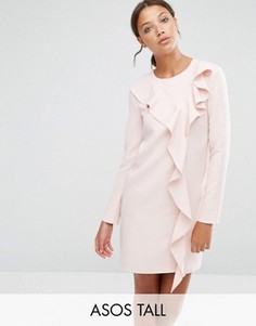 Цельнокройное платье с длинными рукавами и оборками спереди ASOS TALL - Розовый