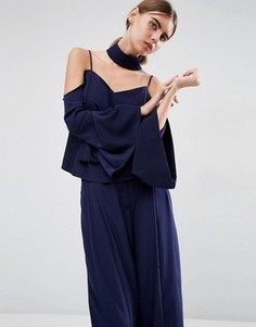 Топ с открытыми плечами и отделкой в стиле чокер ASOS WHITE - Темно-синий