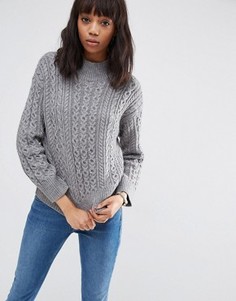 Джемпер с высокой горловиной и узором косичка ASOS - Серый