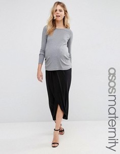 Трикотажная юбка макси для беременных с запахом ASOS Maternity - Черный