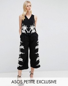 Юбка-брюки с цветочной вышивкой ASOS PETITE Co-ord - Черный