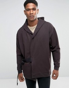 Свободный длинный кардиган с капюшоном из плотного трикотажа ASOS - Черный