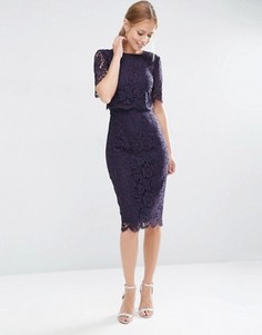 Кружевное платье-футляр миди с укороченным топом ASOS - Синий