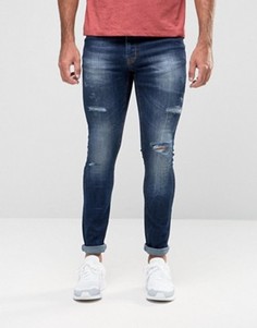 Рваные выбеленные джинсы с напылением Hoxton Denim - Синий