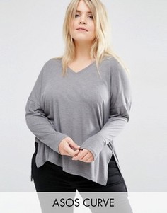 Свободный топ с длинными рукавами и V-образным вырезом ASOS CURVE - Серый