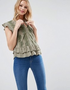 Блузка с оборками и кружевом ASOS - Зеленый