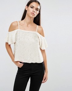 Топ на бретельках с открытыми плечами и пайетками ASOS - Белый