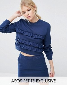 Трикотажный топ с рюшами и люрексовой отделкой ASOS PETITE - Темно-синий