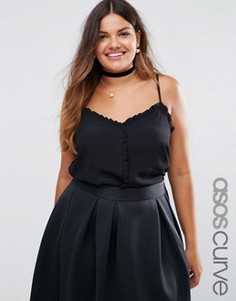 Топ на бретельках с рюшами ASOS CURVE - Черный