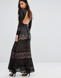 Кружевное платье макси с открытой спиной Boohoo - Черный