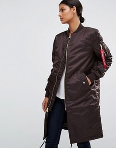 Удлиненное пальто с золотистой молнией Alpha industries MA-1 - Коричневый