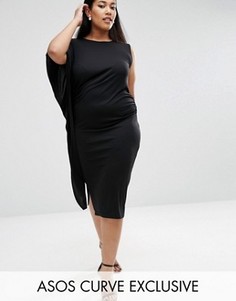 Асимметричное облегающее платье миди с драпировкой ASOS CURVE - Черный