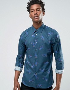 Строгая рубашка слим с принтом тигров Paul Smith - Синий