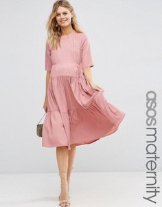 Короткое приталенное платье для беременных со складками ASOS Maternity - Розовый